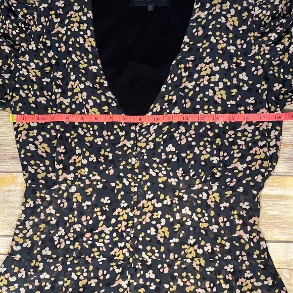 Kendall & Kylie Sheer Navy Button-up Deep V-Neck Blouse Balloon Sleeves size M - Picture 3 of 10